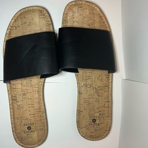 Black Faux Leather Sandals - Shade & Shore